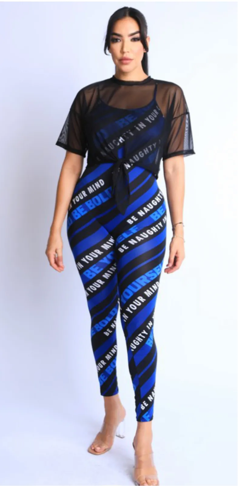 Women’s Blue Black Striped 3 Piece Set sold by Unleashed Streetwear product image thumbnail 2