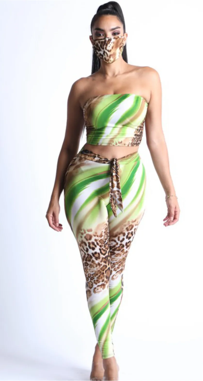 Women’s Animal Print Green 3 Piece Set sold by Unleashed Streetwear