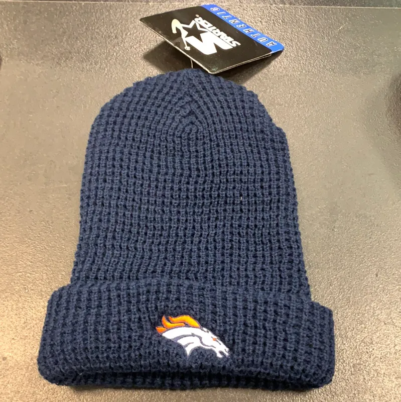 Navy Blue Knit Beanie Denver Broncos Hat sold by Unleashed Streetwear