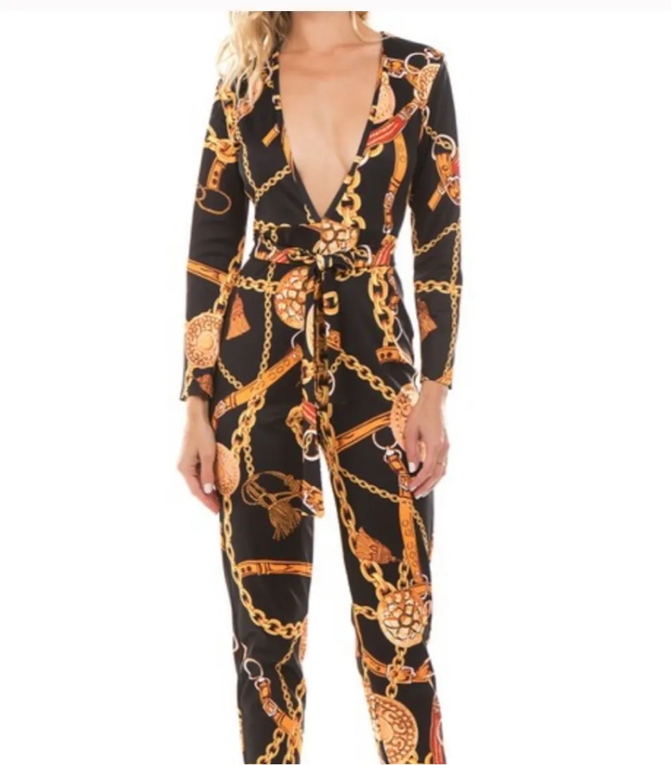 Women’s Black Gold Chain Print Jumpsuit sold by Unleashed Streetwear product image thumbnail 3