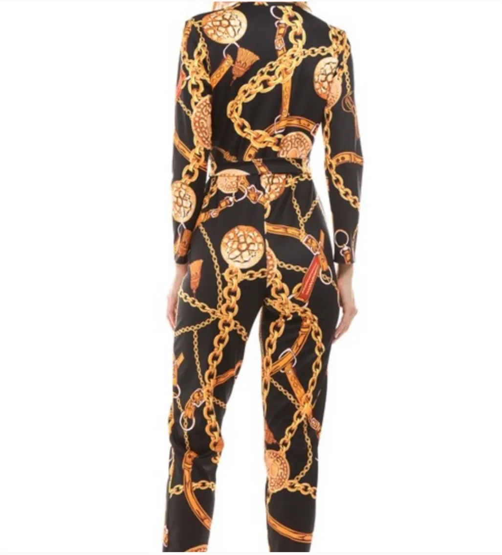 Women’s Black Gold Chain Print Jumpsuit sold by Unleashed Streetwear product image thumbnail 2