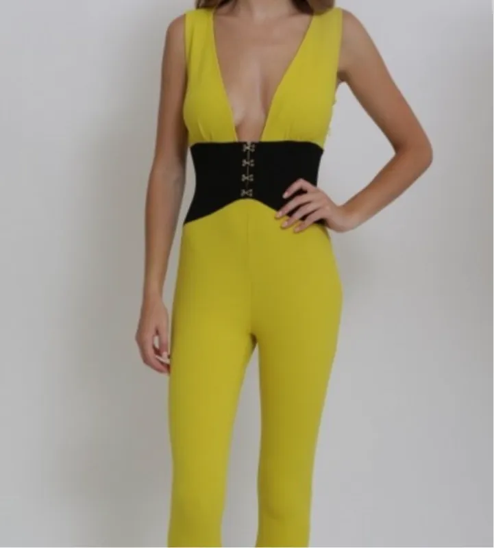 Women’s Yellow Stretchy Jumper Jumpsuit sold by Unleashed Streetwear
