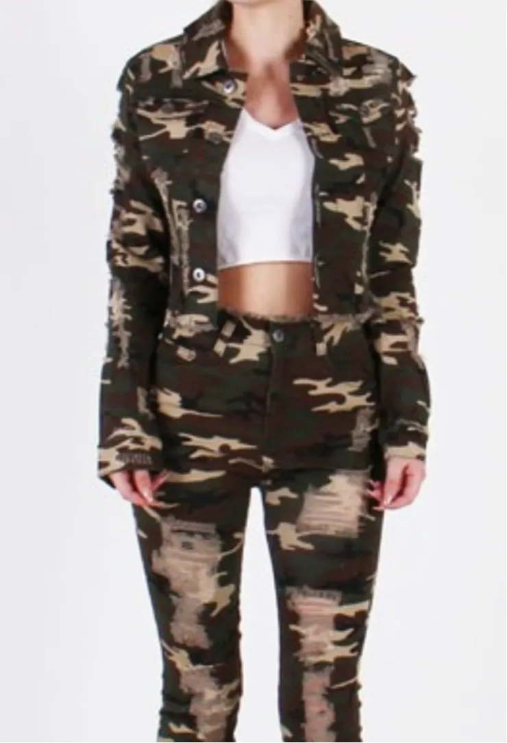 Women’s Camo 2 Piece Jean Jacket Set sold by Unleashed Streetwear