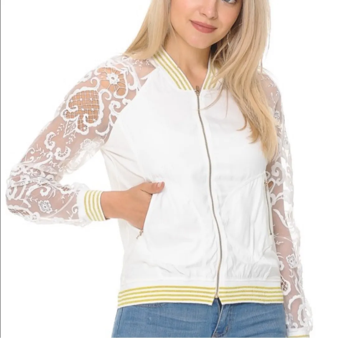 Women’s Off White Lace Zip Up Jacket sold by Unleashed Streetwear product image thumbnail 2