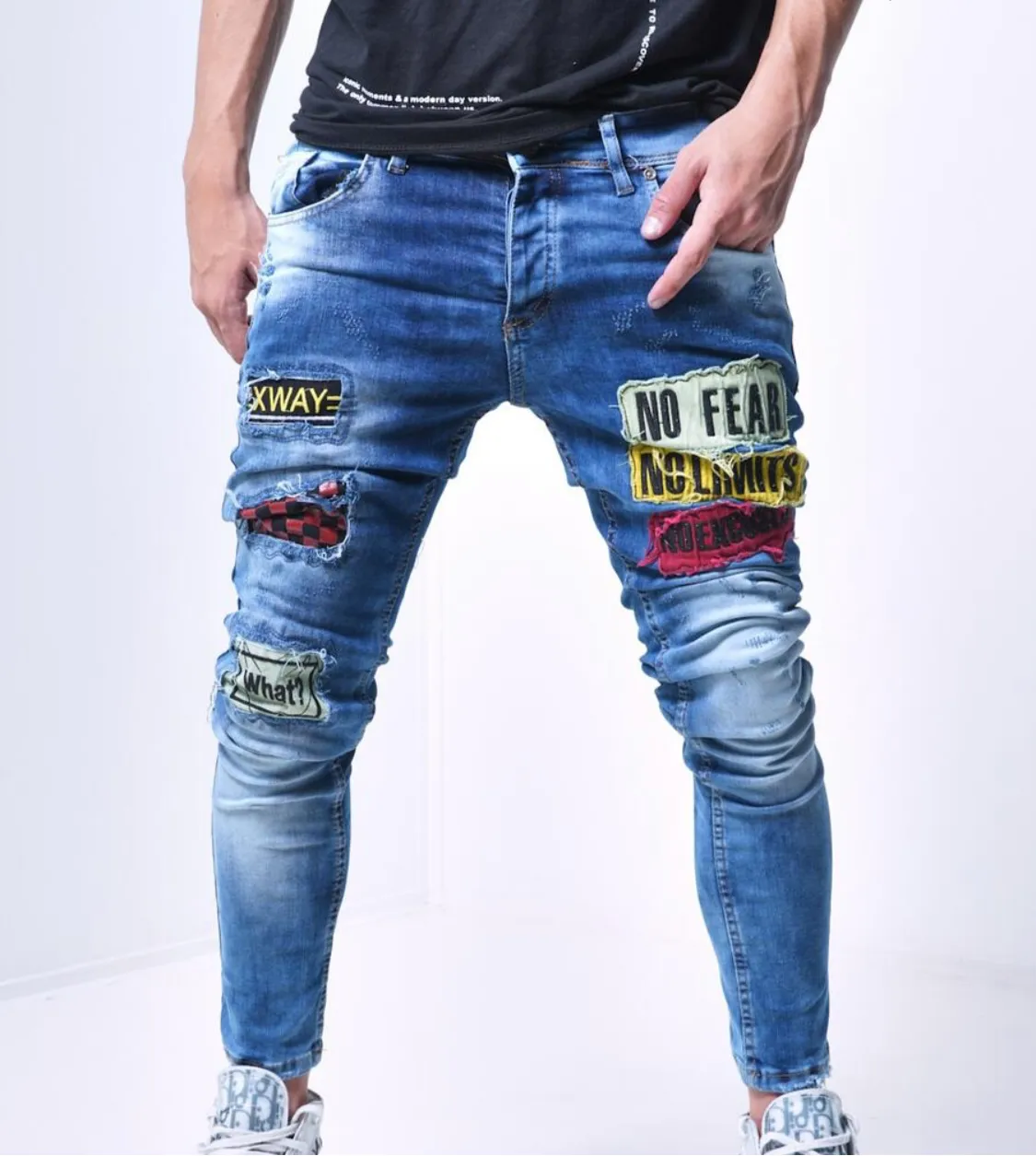 Sernes Brand Men’s Patch Detail Jeans Pants sold by Unleashed Streetwear