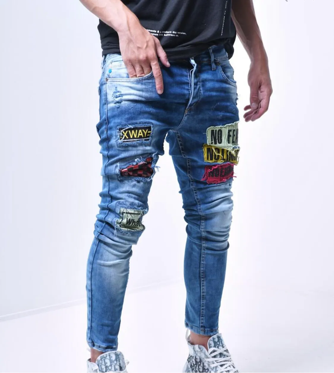 Sernes Brand Men’s Patch Detail Jeans Pants sold by Unleashed Streetwear product image thumbnail 3