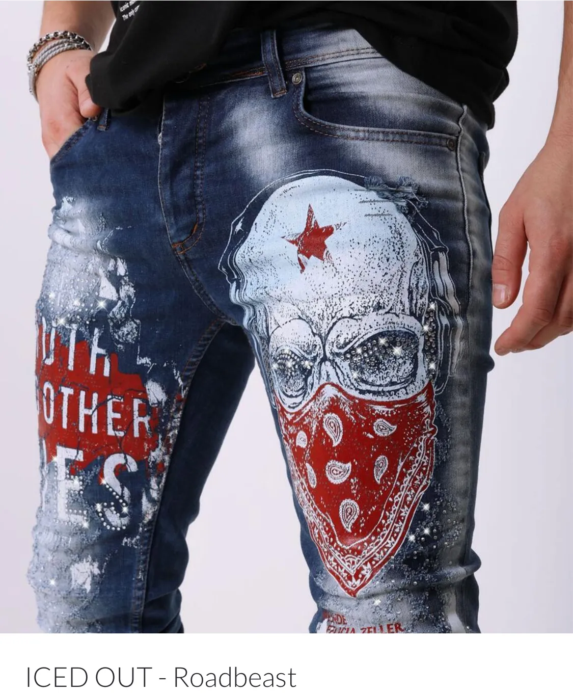 Sernes Brand Men’s Iced Out Rhinestone Jeans Pants sold by Unleashed Streetwear product image thumbnail 2