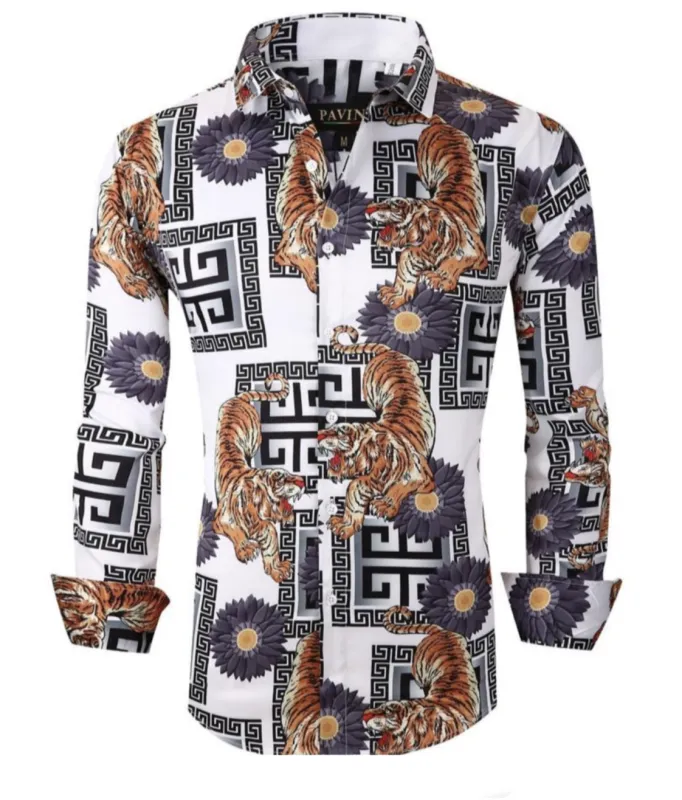 Italian Designer Men’s White Black Designer Chain Print Shirt sold by Unleashed Streetwear