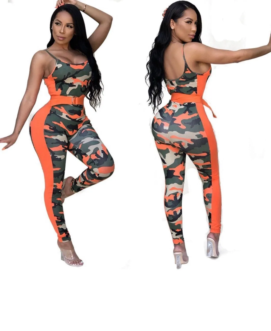 Orange Camo Stretch Jumpsuit sold by Unleashed Streetwear