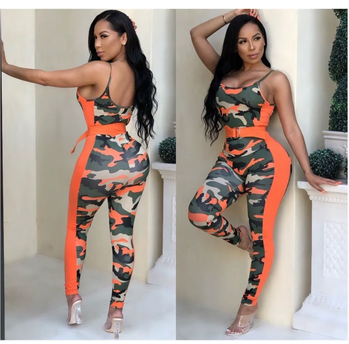 Orange Camo Stretch Jumpsuit sold by Unleashed Streetwear product image thumbnail 2