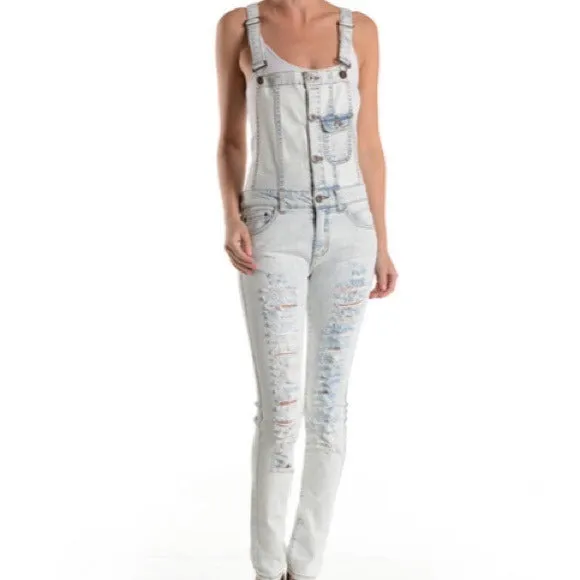 Light bleach Wash Denim Jean overalls Pants sold by Unleashed Streetwear