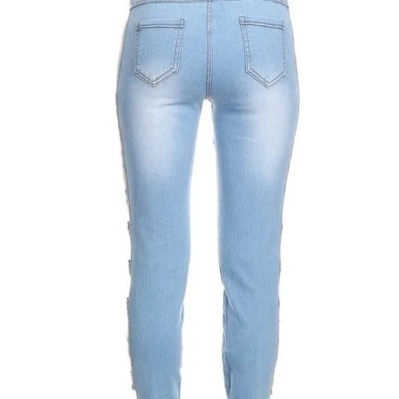 Light Blue Denim Stretch Jeans Cut Out Pants sold by Unleashed Streetwear product image thumbnail 2