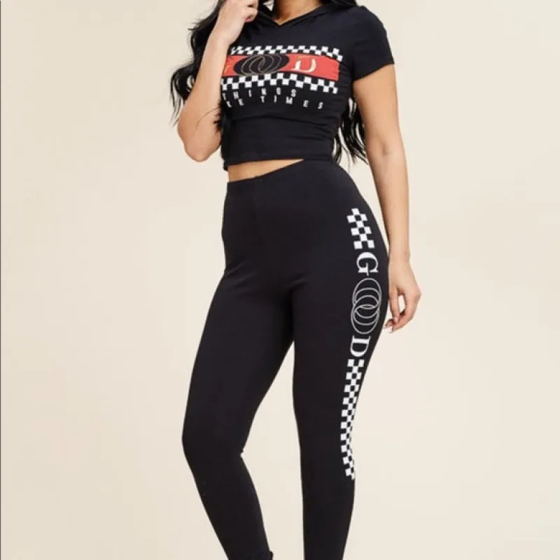 Black Red Good Times Stretch Hooded Crop Set sold by Unleashed Streetwear