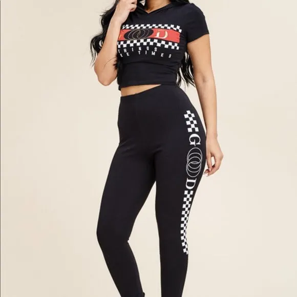 Black Red Good Times Stretch Hooded Crop Set sold by Unleashed Streetwear