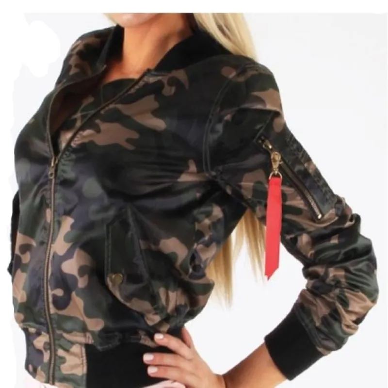 Women’s Plus Size Camo Army Green Bomber Jacket sold by Unleashed Streetwear