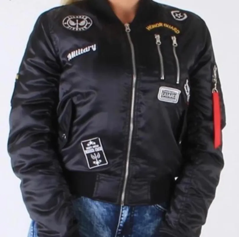 Women’s Black White Military Style Bomber Puffer Jacket made by Unleashed Streetwear