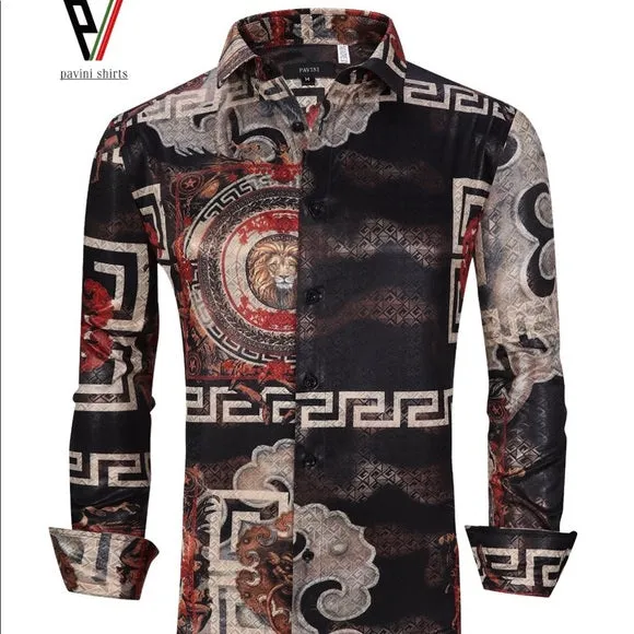 Designer Men’s Button Up Long Sleeve Dress Shirt sold by Unleashed Streetwear