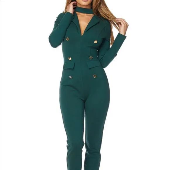 Teal Jumper Jumpsuit Bodysuit Gold Trim Button sold by Unleashed Streetwear