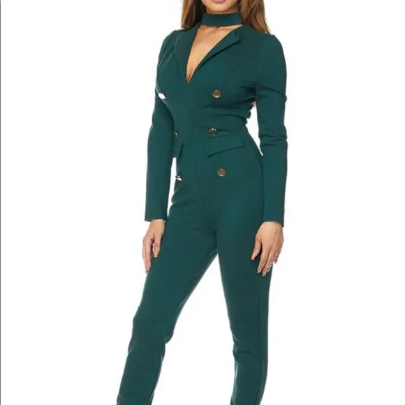 Teal Jumper Jumpsuit Bodysuit Gold Trim Button sold by Unleashed Streetwear product image thumbnail 2