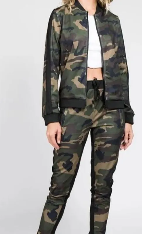 Olive Camo Womens 2 Piece Stretch Waist Pants Set sold by Unleashed Streetwear