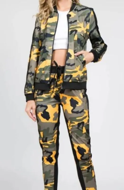 Green Camo Womens 2 Piece Stretch Waist Pants Set sold by Unleashed Streetwear