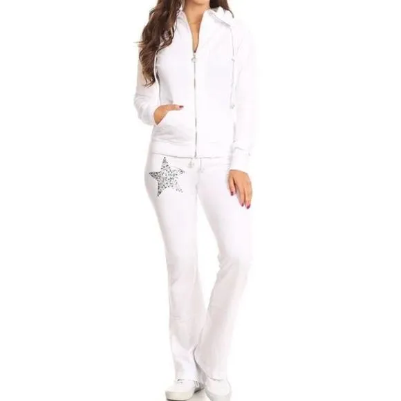 2 Piece Set Activewear White Jumpsuit Tracksuit sold by Unleashed Streetwear product image thumbnail 2