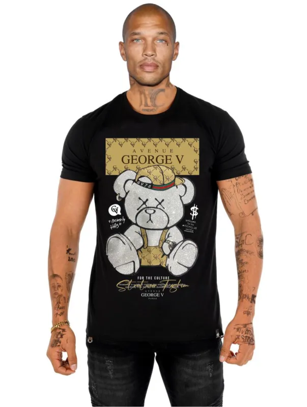 George V Black Rhinestone Designer Men’s Tee Shirt sold by Unleashed Streetwear