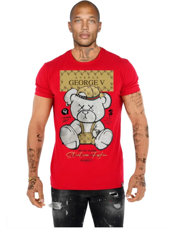 George V Red Rhinestone Designer Men’s Tee Shirt sold by Unleashed Streetwear