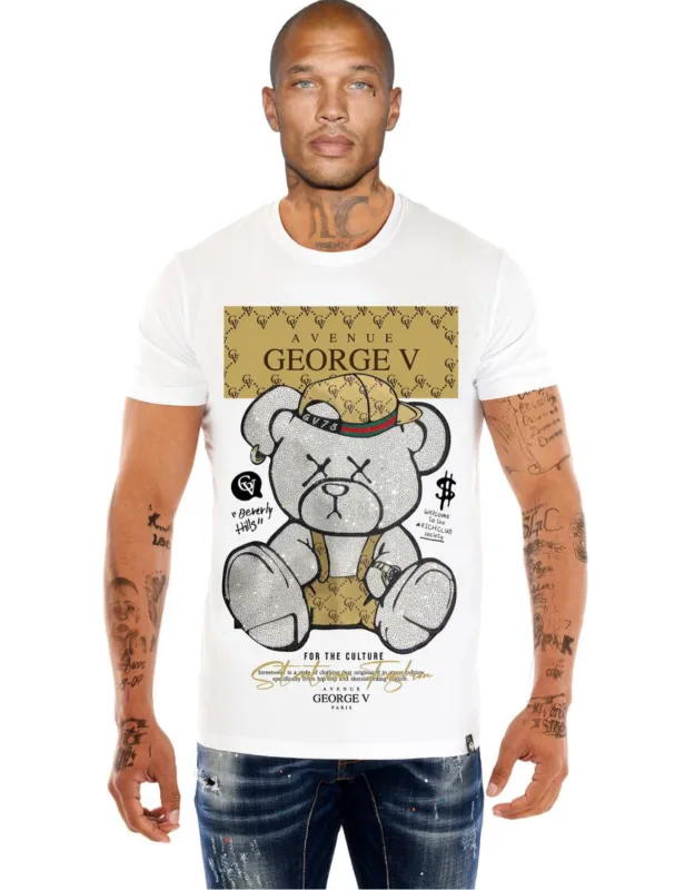 George V White Rhinestone Designer Men’s Tee Shirt sold by Unleashed Streetwear
