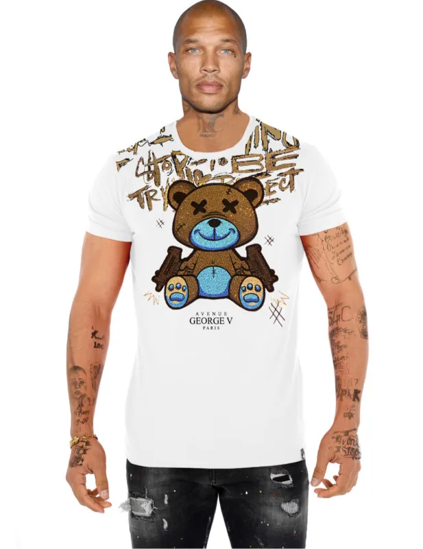 George V White Rhinestone Designer Men’s Tee Shirt sold by Unleashed Streetwear