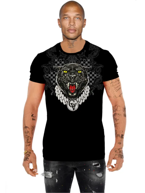 George V Black Rhinestone Designer Men’s Tee Shirt sold by Unleashed Streetwear