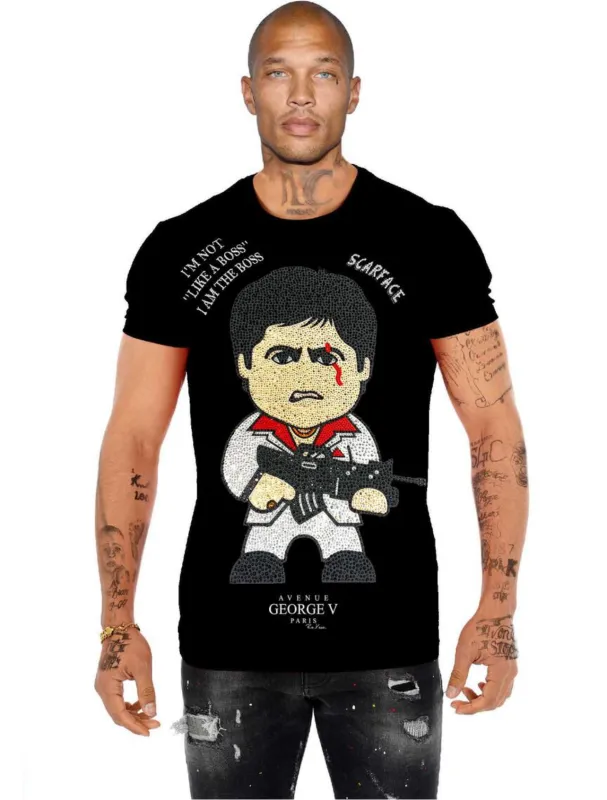 George V Scarface Rhinestone Designer Men’s Tee Shirt sold by Unleashed Streetwear