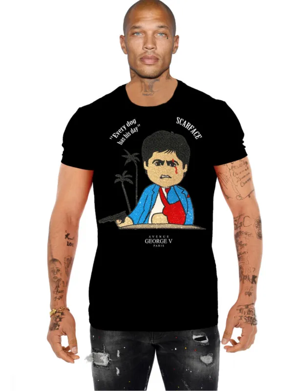 George V Scarface Rhinestone Designer Men’s Tee Shirt sold by Unleashed Streetwear
