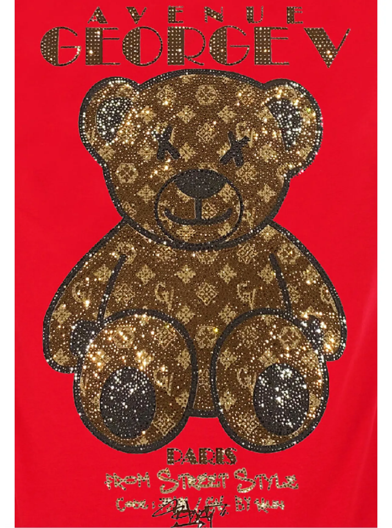 George V Red Rhinestone Designer Men’s Tee Shirt sold by Unleashed Streetwear product image thumbnail 2