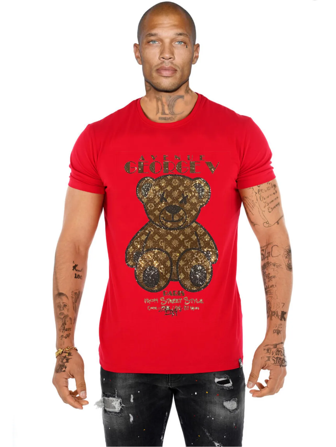 George V Red Rhinestone Designer Men’s Tee Shirt sold by Unleashed Streetwear
