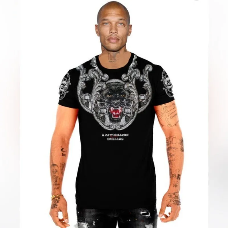 George V Black White Designer  Men’s Rhinestone Tee Shirt sold by Unleashed Streetwear