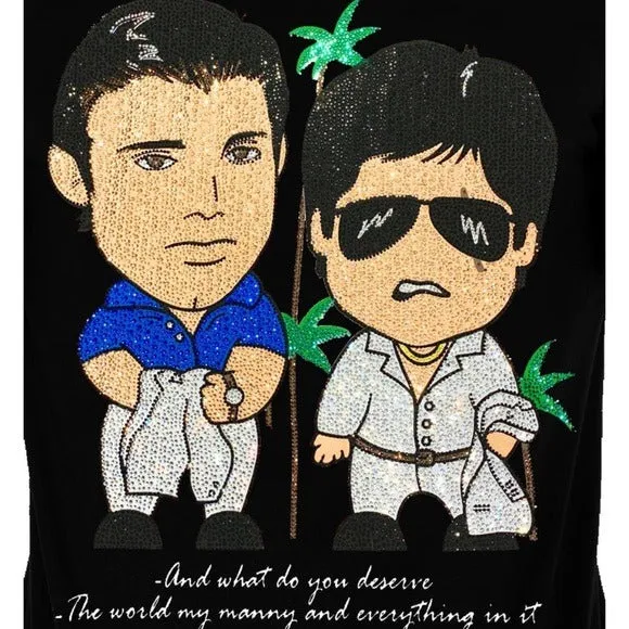 Scarface George V Black Beige Designer Men’s Rhinestone Tee Shirt sold by Unleashed Streetwear product image thumbnail 2