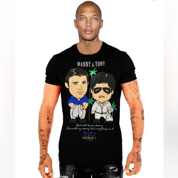Scarface George V Black Beige Designer Men’s Rhinestone Tee Shirt sold by Unleashed Streetwear