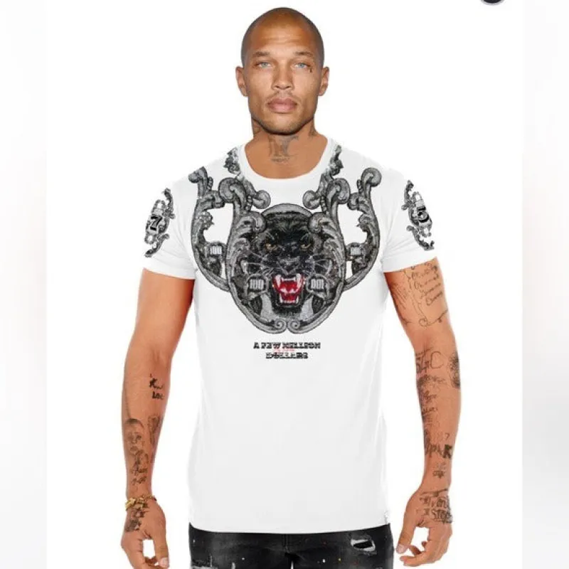 George V Black White Designer  Men’s Rhinestone Tee Shirt sold by Unleashed Streetwear