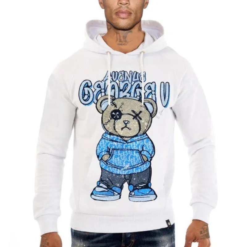 XL Men’s Black White Sweater Hoodie George V Designer Brand Paris Rhinestone made by Unleashed Streetwear