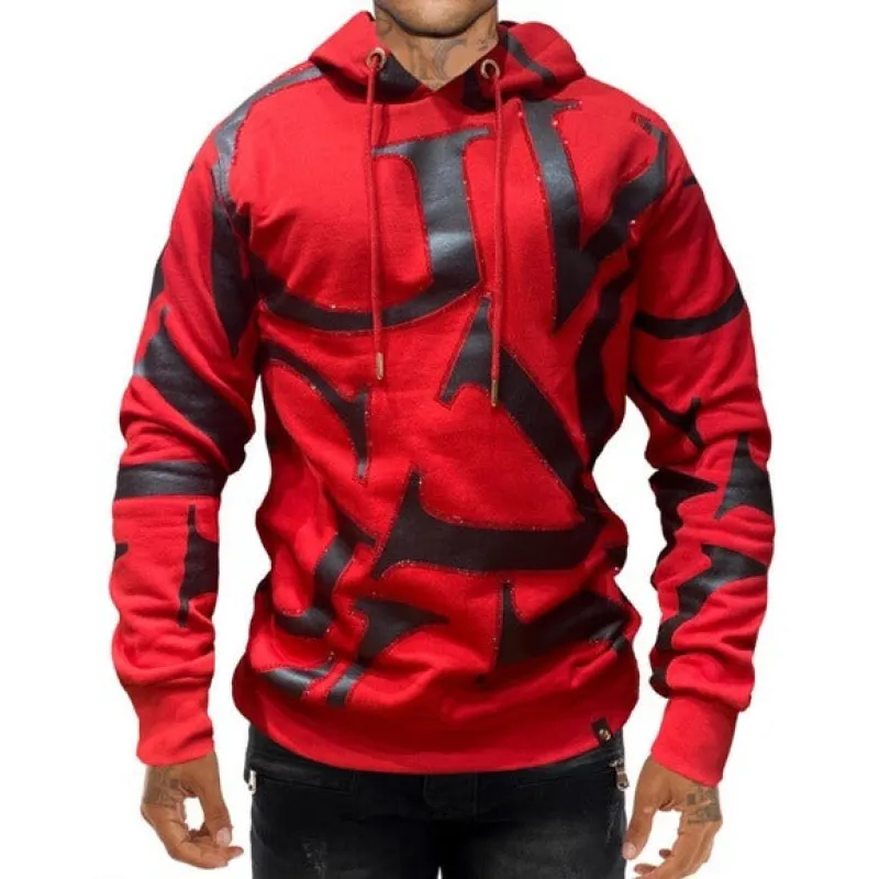 Men’s Black Red Sweater Hoodie George V Designer Brand From Paris Rhinestone sold by Unleashed Streetwear