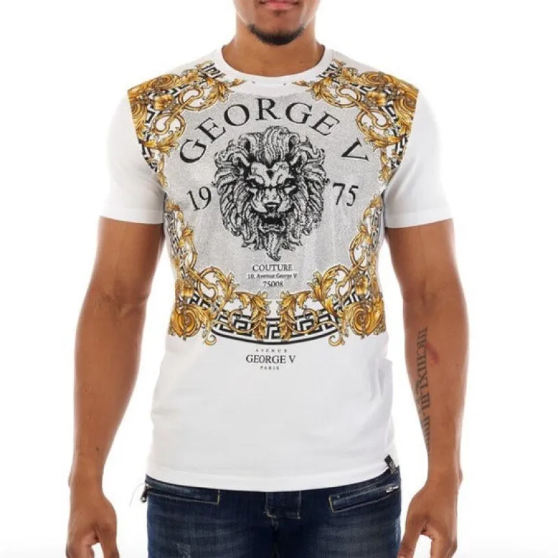 White Tee George V Designer Brand From Paris Rhinestone sold by Unleashed Streetwear