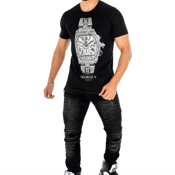 Black Tee George V Designer Brand From Paris Rhinestone sold by Unleashed Streetwear product image thumbnail 3