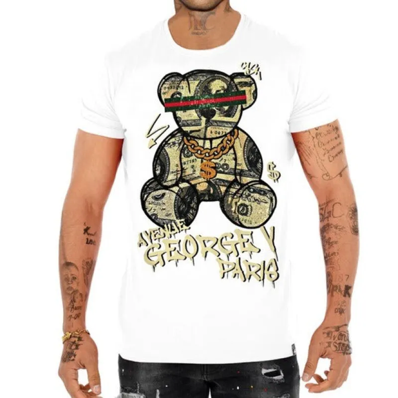 George V White Designer Men’s Rhinestone Tee Shirt sold by Unleashed Streetwear