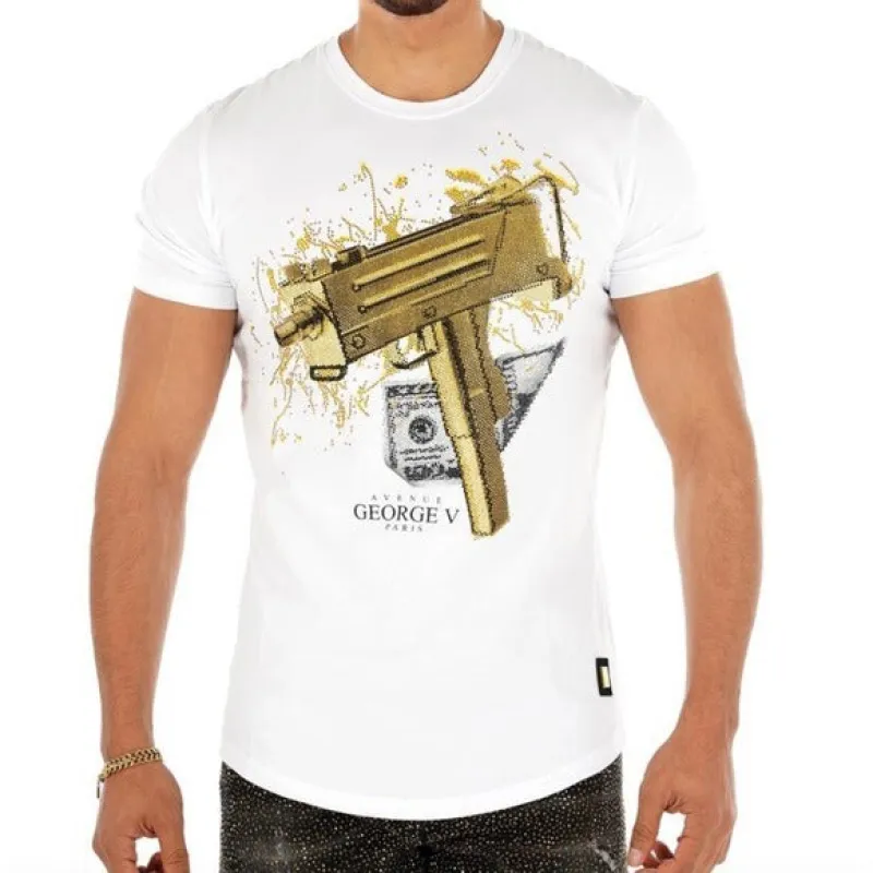 White Tee George V Designer Brand From Paris Rhinestone sold by Unleashed Streetwear