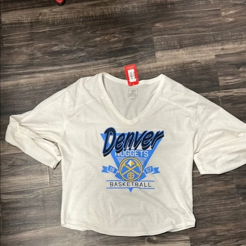 Sports Women's White Denver Nuggets Basketball Top Shirt made by Adidas