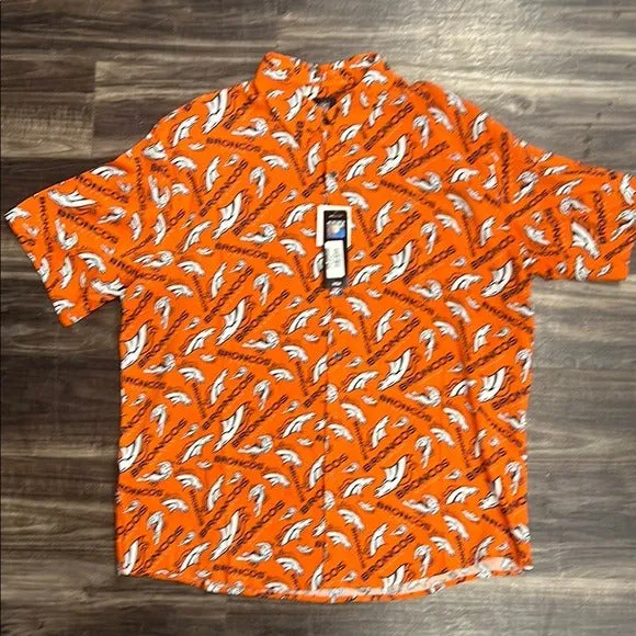Denver Broncos Men’s NFL Sports FOCO Licensed Orange and White Casual Button Down Shirt sold by Unleashed Streetwear