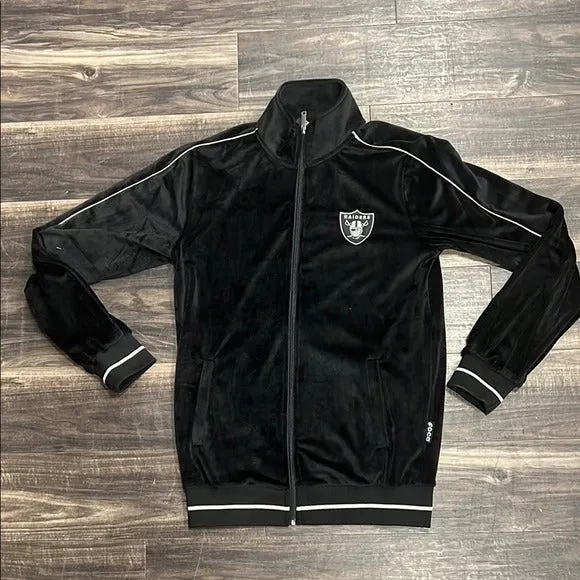 Men's Black FOCO Sports NFL Raiders, velour, licensed Track Jacket sold by Unleashed Streetwear