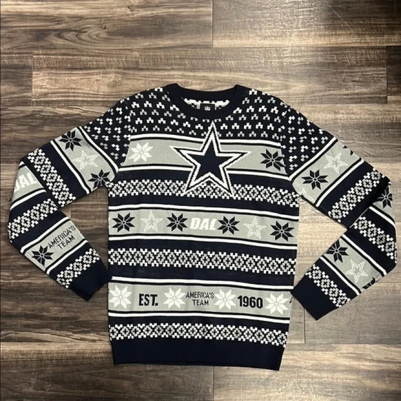 Men's FOCO Navy and Gray Dallas Cowboys licensed NFL Sports Crew Sweater sold by Unleashed Streetwear