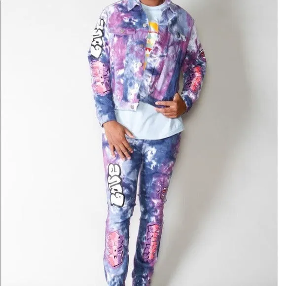 Men’s Cooper 9 Purple Dye Jean Jacket Pants Set sold by Unleashed Streetwear